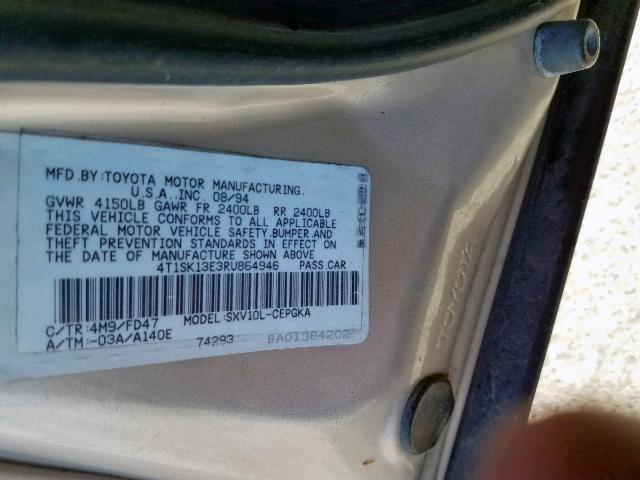 4T1SK13E3RU864946 - 1994 TOYOTA CAMRY XLE GOLD photo 10