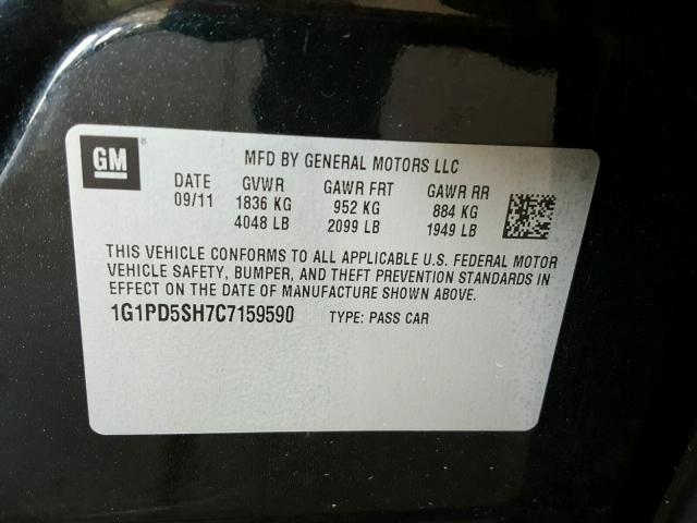 1G1PD5SH7C7159590 - 2012 CHEVROLET CRUZE LS BLACK photo 10