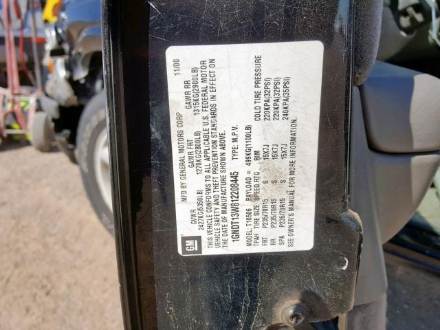 1GNDT13W812208445 - 2001 CHEVROLET BLAZER BLACK photo 10