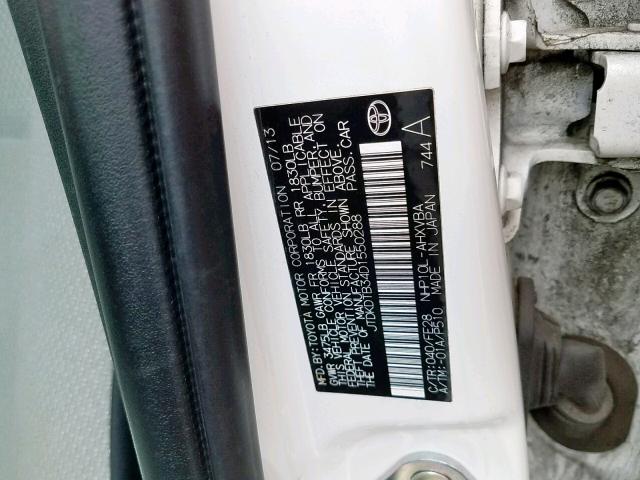 JTDKDTB34D1550288 - 2013 TOYOTA PRIUS C WHITE photo 10