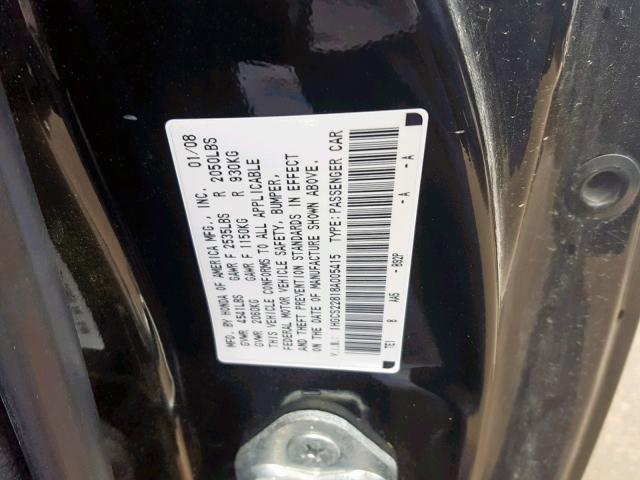 1HGCS22818A005415 - 2008 HONDA ACCORD EXL BLACK photo 10