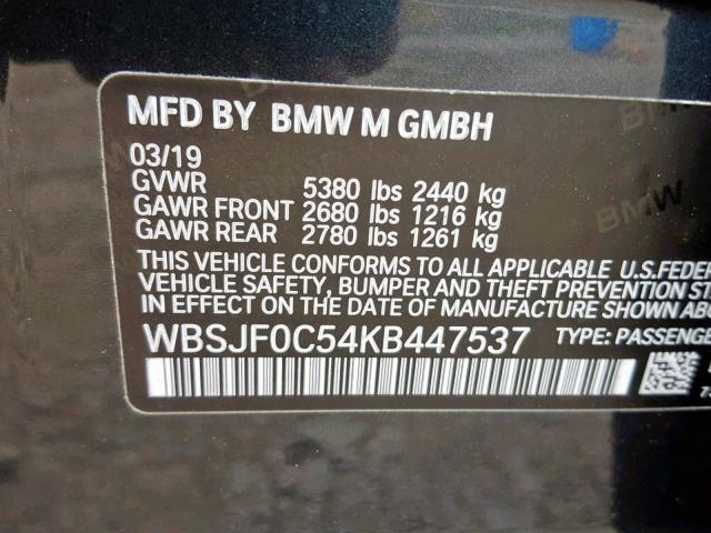 WBSJF0C54KB447537 - 2019 BMW M5 BLACK photo 10