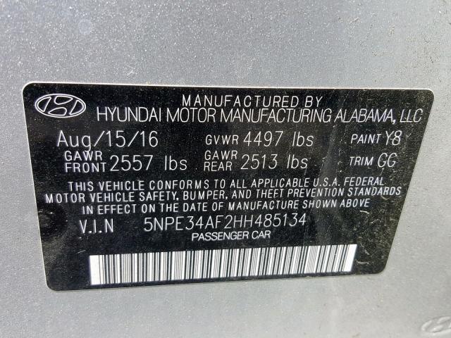 5NPE34AF2HH485134 - 2017 HYUNDAI SONATA SPO SILVER photo 10