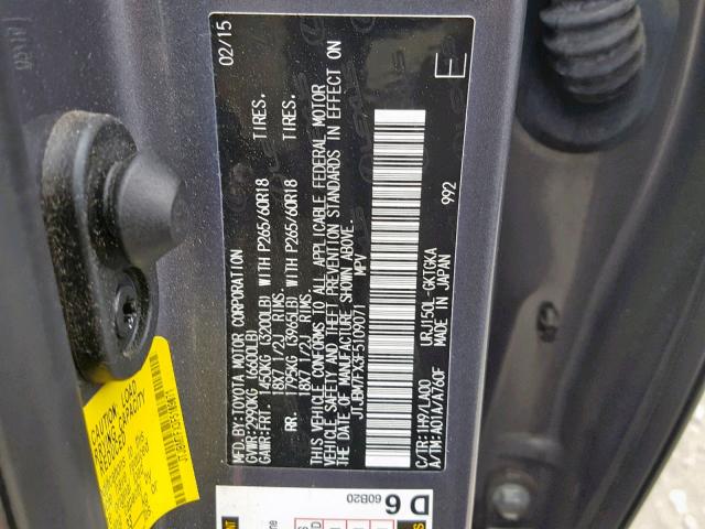 JTJBM7FX3F5109071 - 2015 LEXUS GX GRAY photo 10