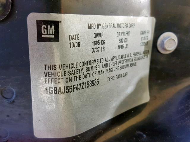 1G8AJ55F47Z158935 - 2007 SATURN ION LEVEL SILVER photo 10