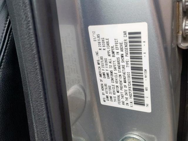 1HGCP3F87CA015800 - 2012 HONDA ACCORD EXL SILVER photo 10