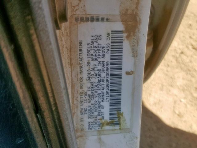 1Y1SK5360PZ009699 - 1993 GEO PRIZM BASE თეთრი ფოტო 10