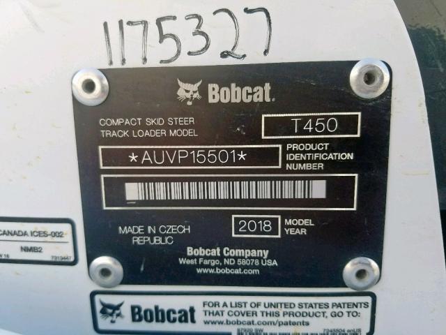 AUVP15501 - 2018 BOBCAT T450-R WHITE photo 10