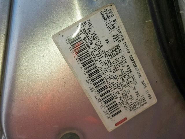 JT6HF10U2Y0114109 - 2000 LEXUS RX 300 SILVER photo 10