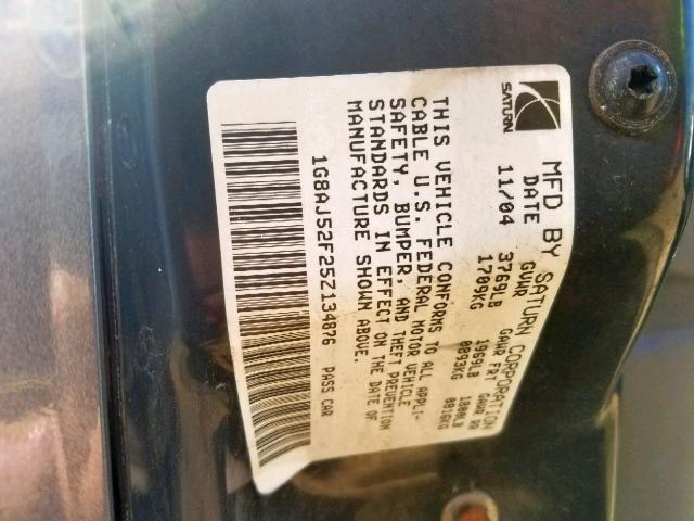 1G8AJ52F25Z134876 - 2005 SATURN ION LEVEL GRAY photo 10