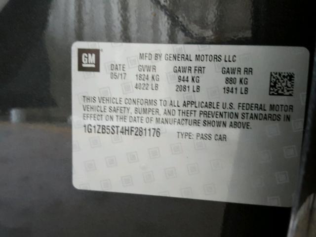 1G1ZB5ST4HF281176 - 2017 CHEVROLET MALIBU LS 石墨色 照片 10