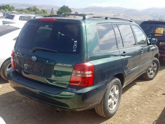 JTEGD21A020022522 - 2002 TOYOTA HIGHLANDER GREEN photo 4