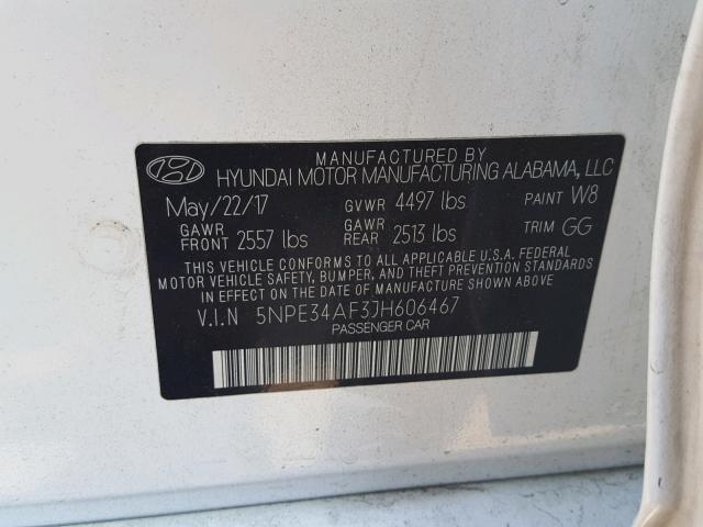 5NPE34AF3JH606467 - 2018 HYUNDAI SONATA SPO WHITE photo 10