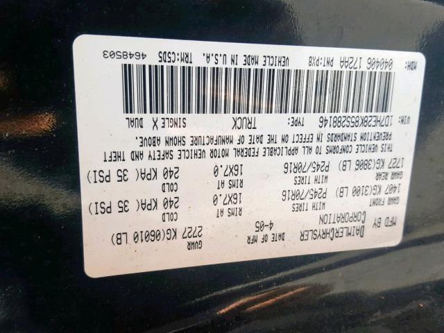 1D7HE28K85S288146 - 2005 DODGE DAKOTA QUA BLACK photo 10