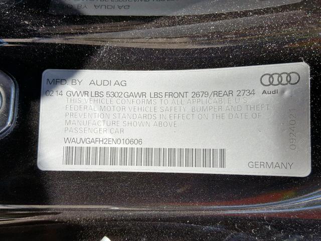 WAUVGAFH2EN010606 - 2014 AUDI S5 PRESTIG BLACK photo 10