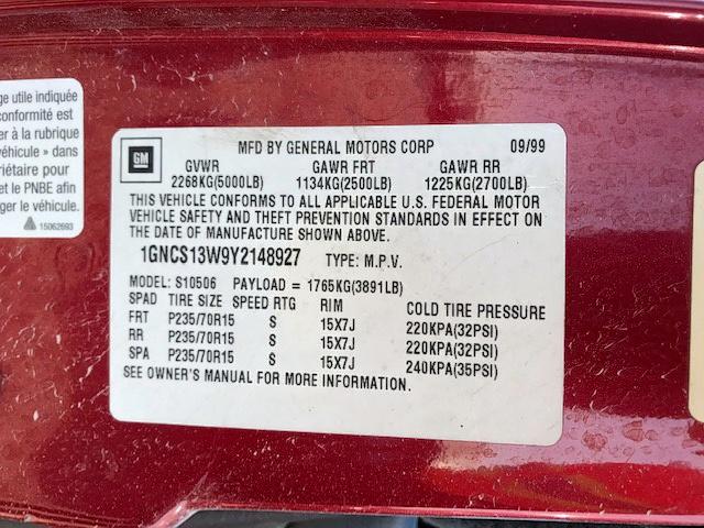 1GNCS13W9Y2148927 - 2000 CHEVROLET BLAZER RED photo 10