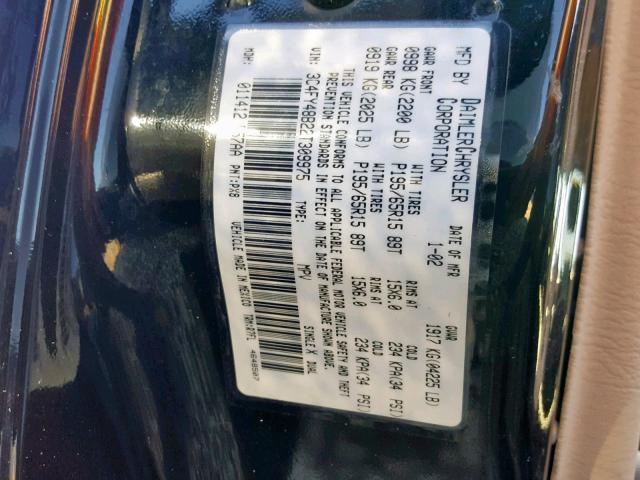 3C4FY48B22T309975 - 2002 CHRYSLER PT CRUISER BLACK photo 10