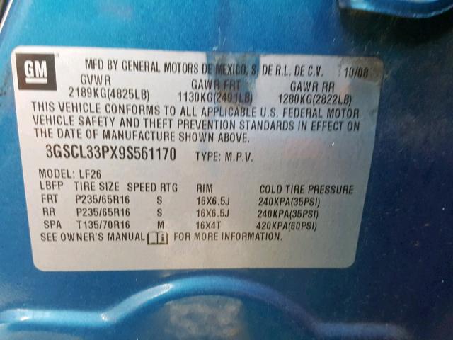 3GSCL33PX9S561170 - 2009 SATURN VUE XE BLUE photo 10