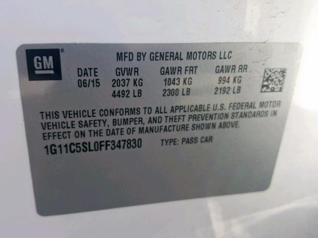 1G11C5SL0FF347830 - 2015 CHEVROLET MALIBU 1LT WHITE photo 10