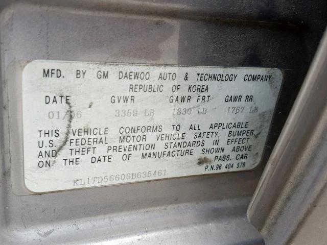 KL1TD56606B635461 - 2006 CHEVROLET AVEO BASE Boz foto 10