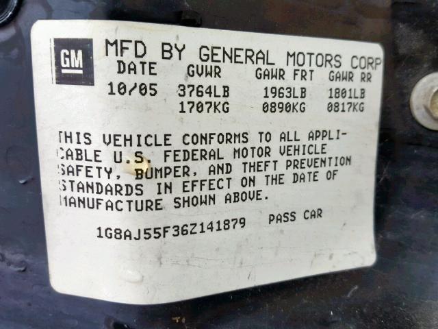 1G8AJ55F36Z141879 - 2006 SATURN ION LEVEL GREEN photo 10