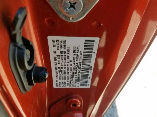 5J6YH17504L000288 - 2004 HONDA ELEMENT EX ORANGE photo 10