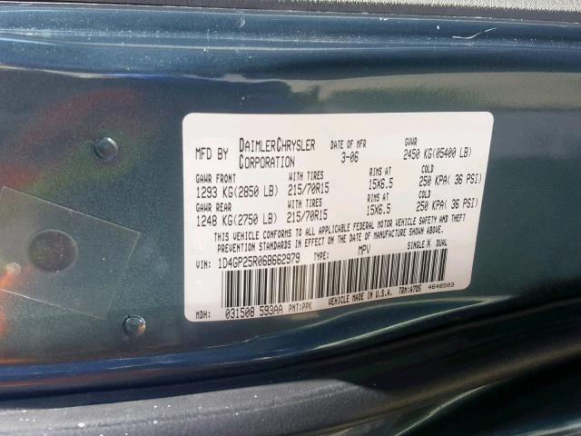 1D4GP25R06B662979 - 2006 DODGE CARAVAN SE GREEN photo 10