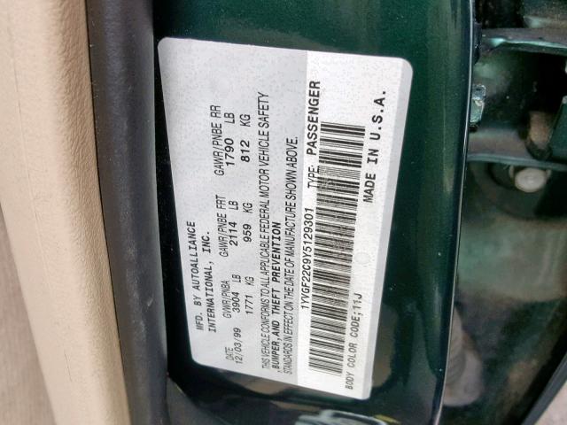 1YVGF22C9Y5129301 - 2000 MAZDA 626 ES GREEN photo 10