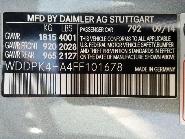 WDDPK4HA4FF101678 - 2015 MERCEDES-BENZ SLK 250 GRAY photo 10