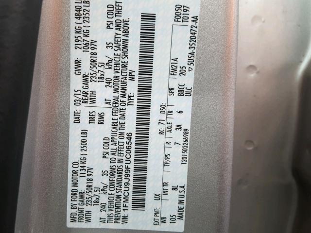 1FMCU9J99FUC06546 - 2015 FORD ESCAPE TIT GRAY photo 10