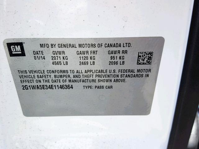 2G1WA5E34E1146364 - 2014 CHEVROLET IMPALA LIM WHITE photo 10