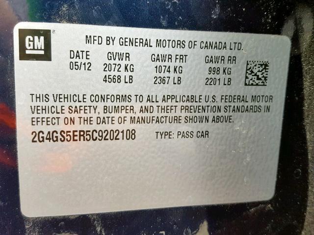 2G4GS5ER5C9202108 - 2012 BUICK REGAL PREM BLUE photo 10