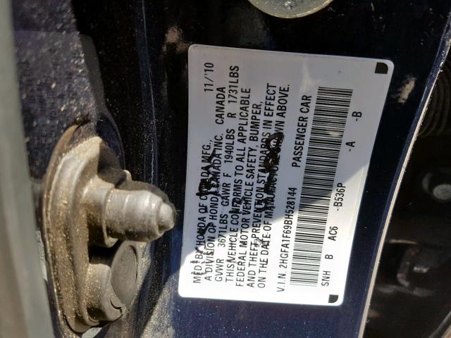 2HGFA1F69BH528144 - 2011 HONDA CIVIC LX-S Mavi foto 10