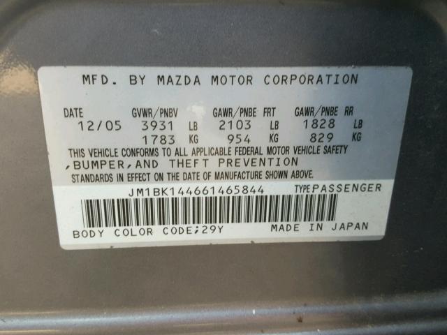 JM1BK144661465844 - 2006 MAZDA 3 HATCHBAC SILVER photo 10