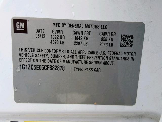 1G1ZC5E05CF382878 - 2012 CHEVROLET MALIBU 1LT 白色 照片 10