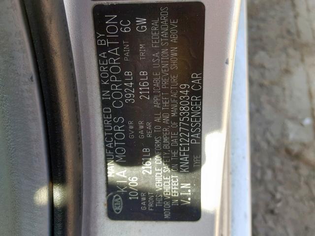 KNAFE122775380349 - 2007 KIA SPECTRA EX GRAY photo 10