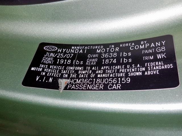 KMHCM36C18U056159 - 2008 HYUNDAI ACCENT GS GREEN photo 10