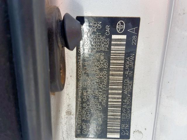 JTKDE177460091657 - 2006 TOYOTA SCION TC SILVER photo 10