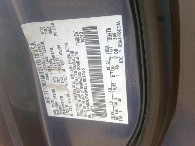 1FMDU74W53UB01766 - 2003 FORD EXPLORER E BLUE photo 10