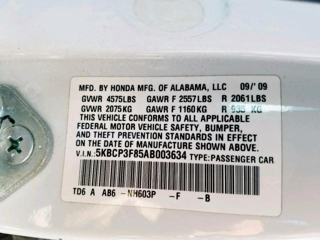 5KBCP3F85AB003634 - 2010 HONDA ACCORD EXL WHITE photo 10