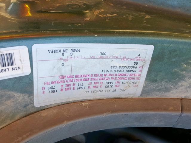 KNADC123526137874 - 2002 KIA RIO BLUE photo 10