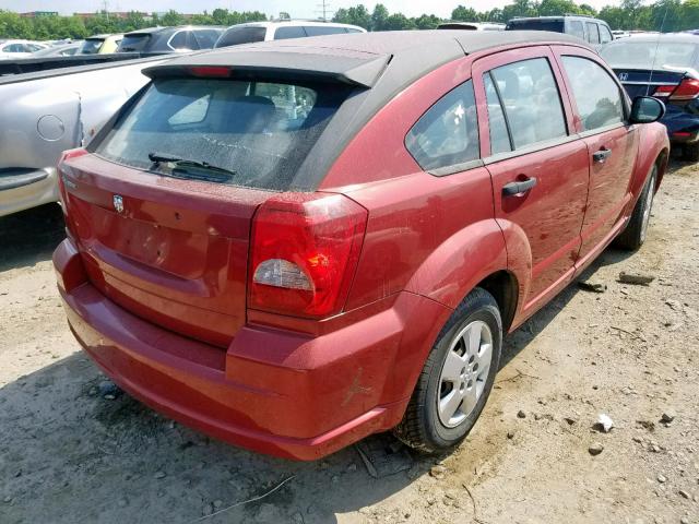 1B3HB28BX7D236500 - 2007 DODGE CALIBER BURGUNDY photo 4