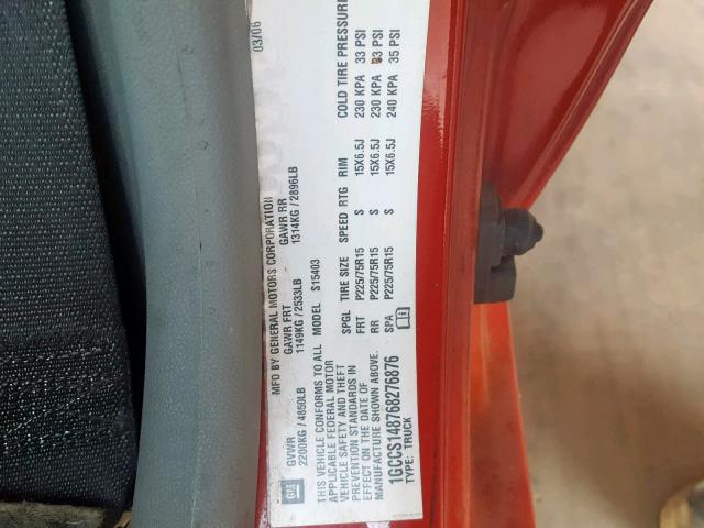 1GCCS148768276876 - 2006 CHEVROLET COLORADO RED photo 10