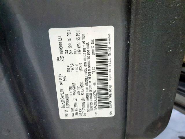 1D7HW28KX5S250396 - 2005 DODGE DAKOTA QUA GRAY photo 10