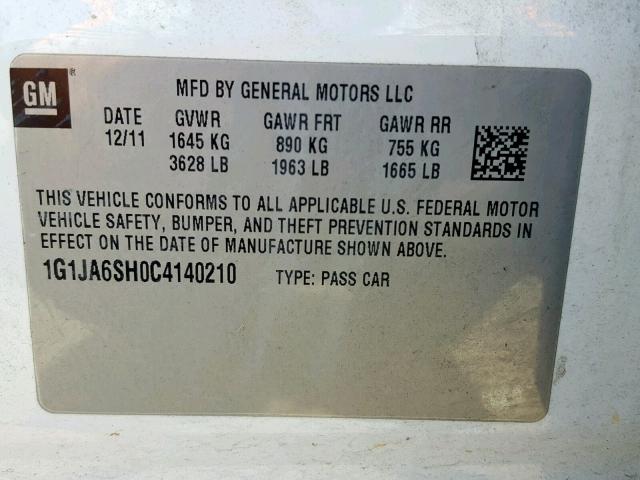 1G1JA6SH0C4140210 - 2012 CHEVROLET SONIC LS WHITE photo 10