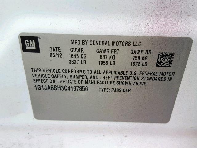 1G1JA6SH3C4197856 - 2012 CHEVROLET SONIC LS BURGUNDY photo 10