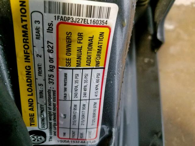 1FADP3J27EL160354 - 2014 FORD FOCUS TITA GRAY photo 10