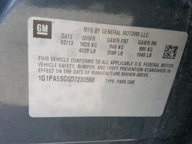 1G1PA5SG6D7230568 - 2013 CHEVROLET CRUZE LS GRAY photo 10