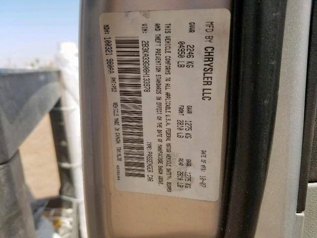 2B3KA33G08H133978 - 2008 DODGE CHARGER SX SILVER photo 10