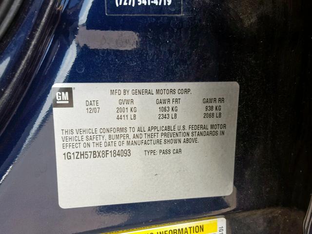 1G1ZH57BX8F184093 - 2008 CHEVROLET MALIBU 1LT ლურჯი ფოტო 10